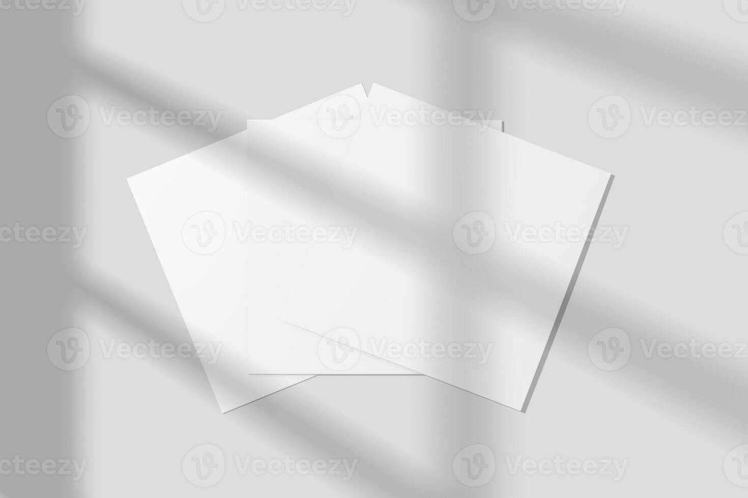 a4 a5 fyrkant flygblad med skugga täcka över 3d tolkning vit tom attrapp foto