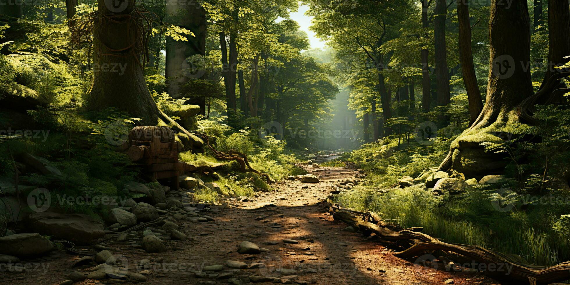 ai genererad. ai generativ. utomhus- natur äventyr skog promenad väg väg äventyr bakgrund. grafisk konst foto