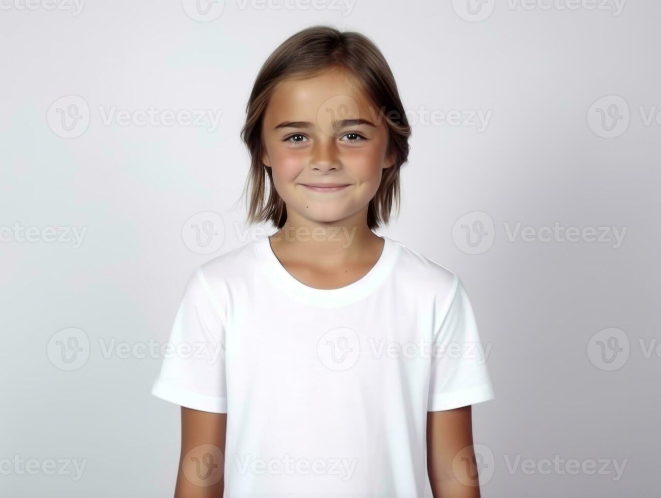 Lycklig europeisk unge i tillfällig Kläder mot en neutral bakgrund ai generativ foto