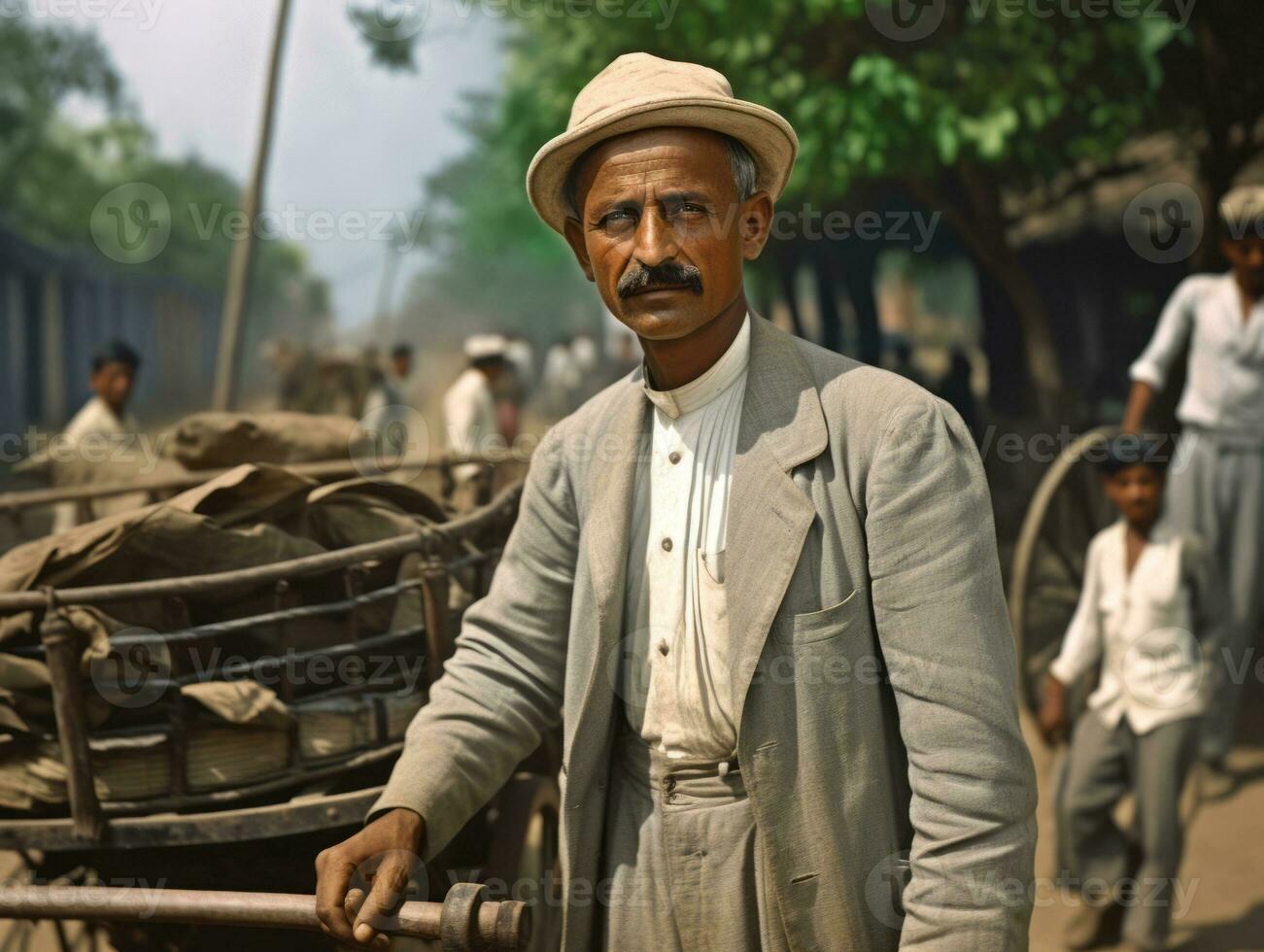 gammal färgad Foto av en indisk man från de tidigt 1900 -talet ai generativ