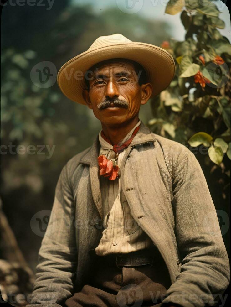 gammal färgad Foto av en mexikansk man från de tidigt 1900 -talet ai generativ