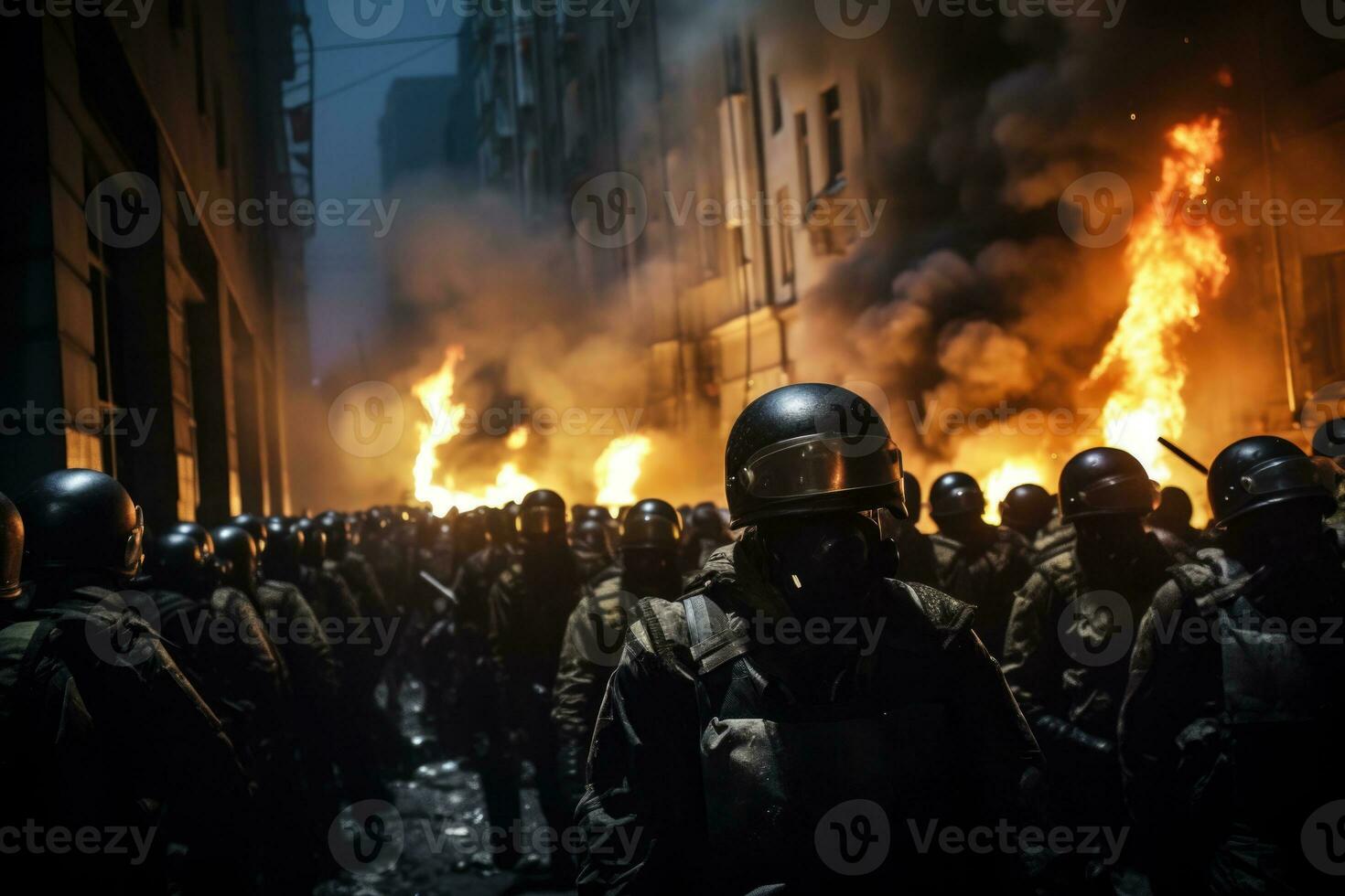 tillslag på protester. ai-genererad foto