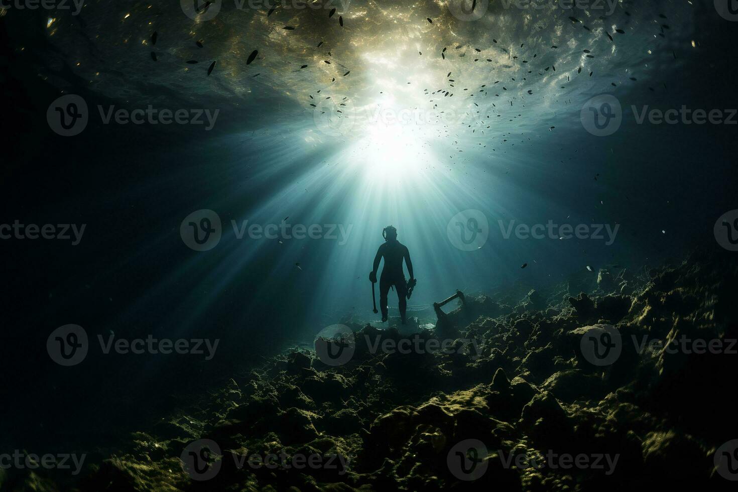 fri dykare utforska en förlisning ai generativ foto
