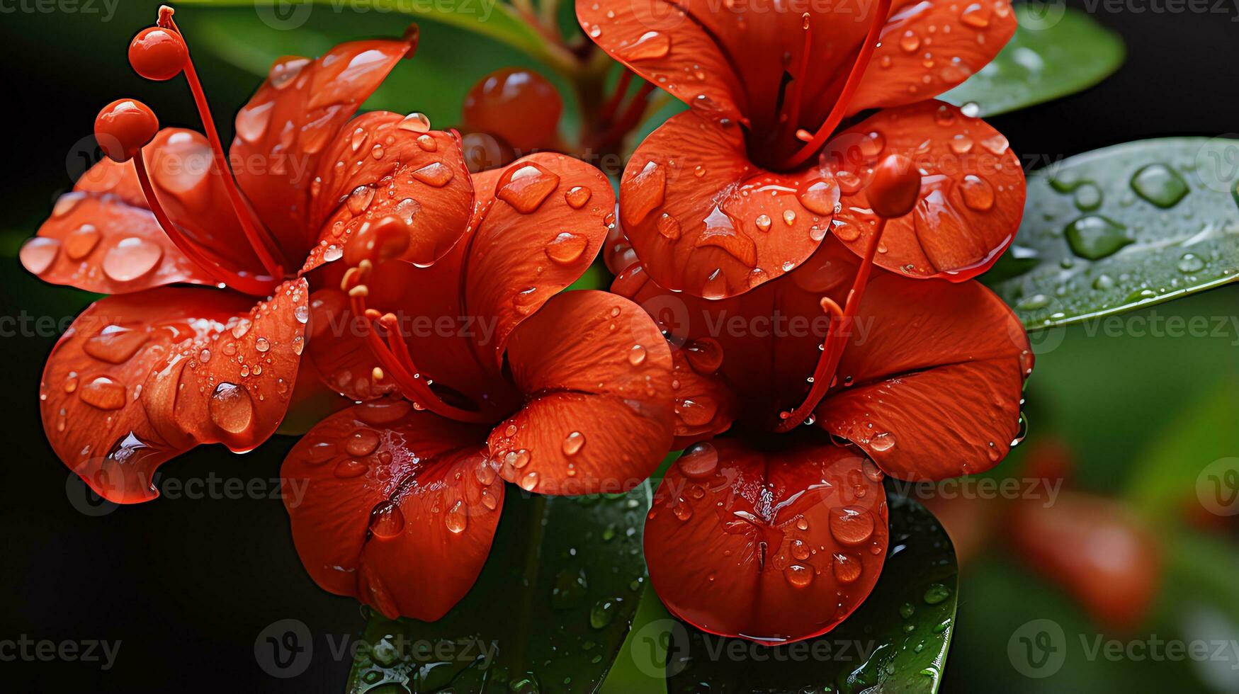 en rosa blomma med vatten droppar på den ai generativ foto