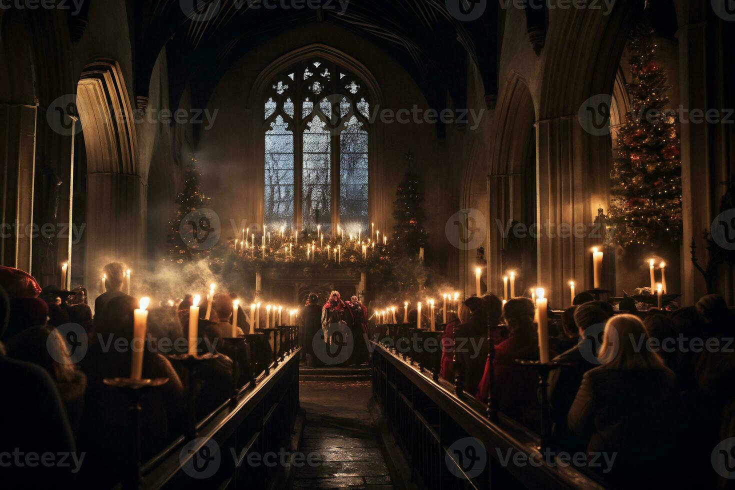 ai generativ förtjusande bild av en kyrka midnatt jul service foto