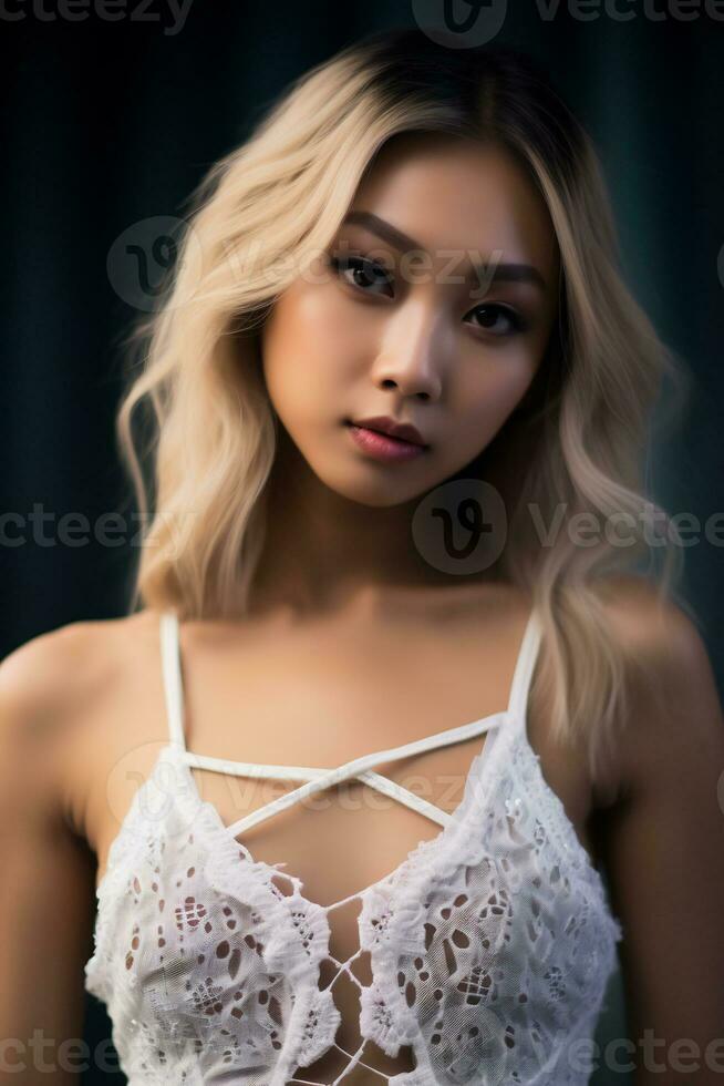 skön asiatisk ung kvinnor delikat ansikte ai generativ foto