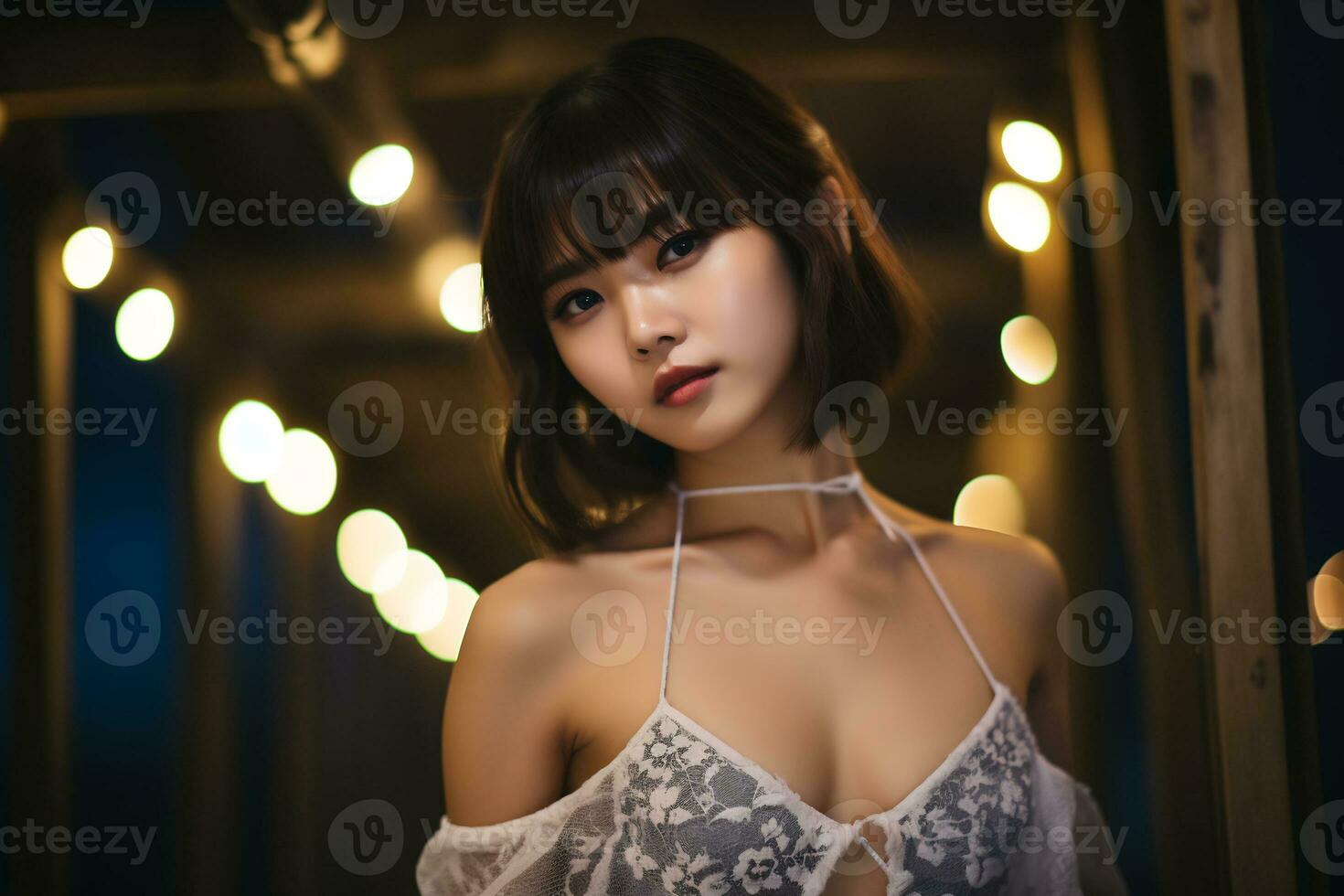 skön asiatisk flicka på glamour och sensuell klänning ai generativ foto