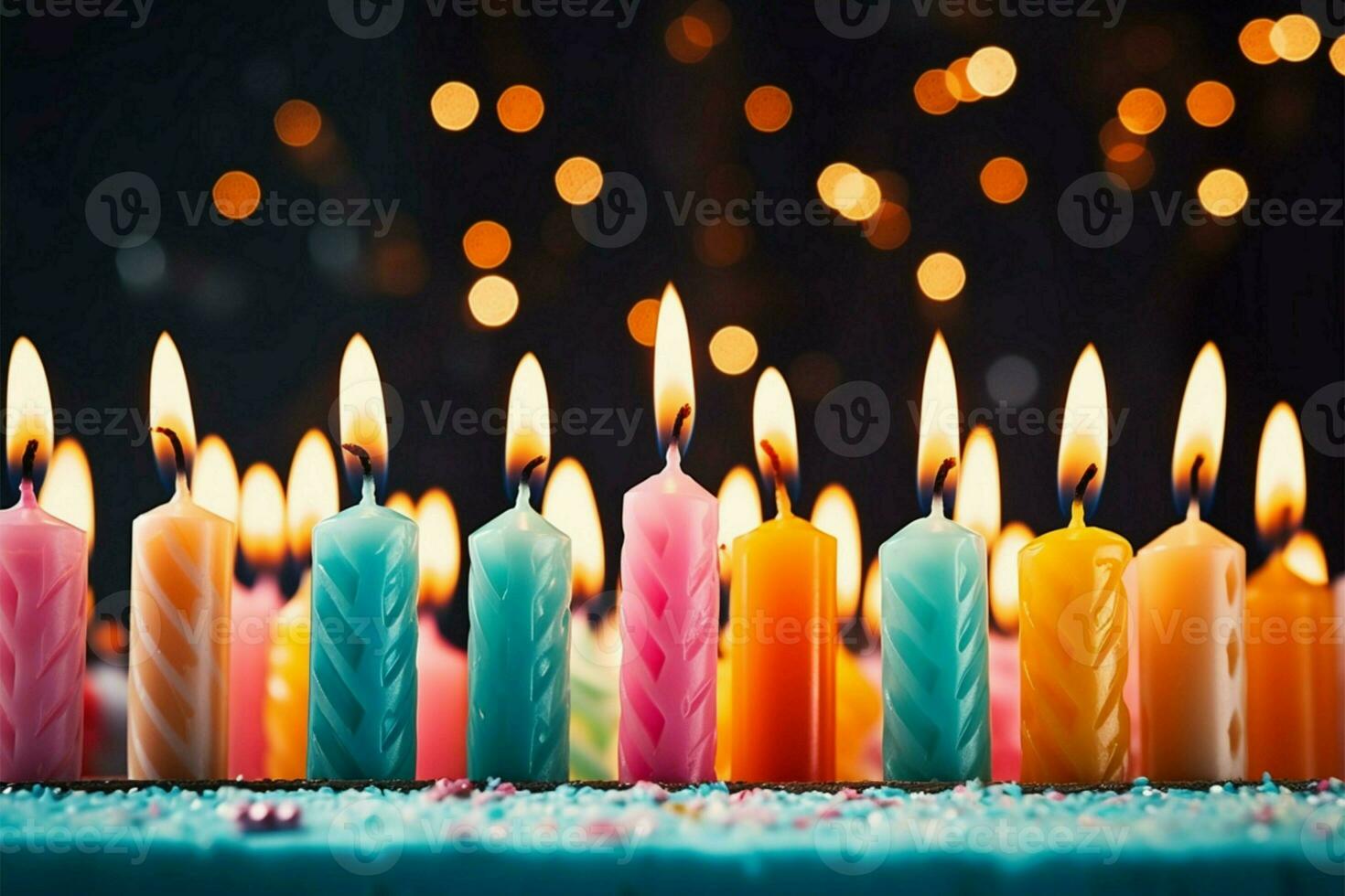 brinnande födelsedag ljus i olika färger och former för fester ai genererad foto