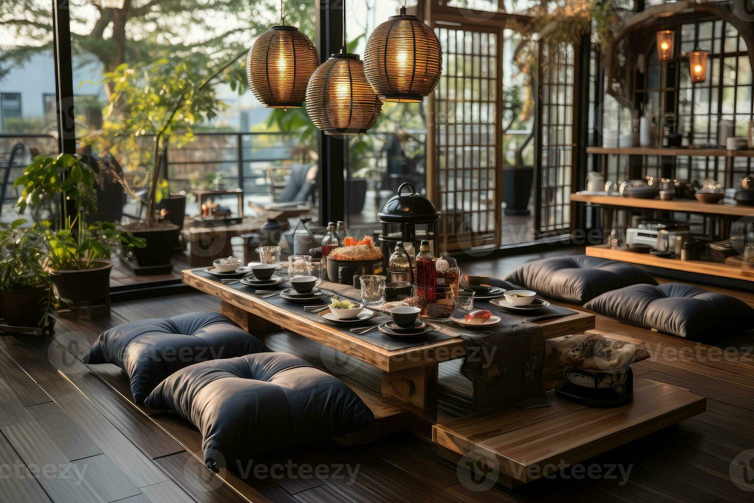 japansk dining golv reklam fotografi ai genererad foto