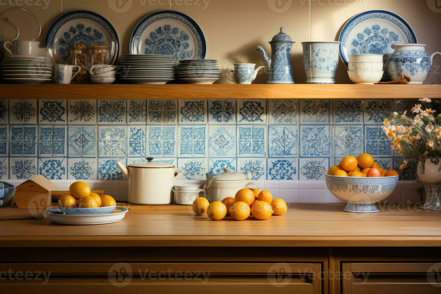 marockansk plattor kök stänkback ai genererad foto