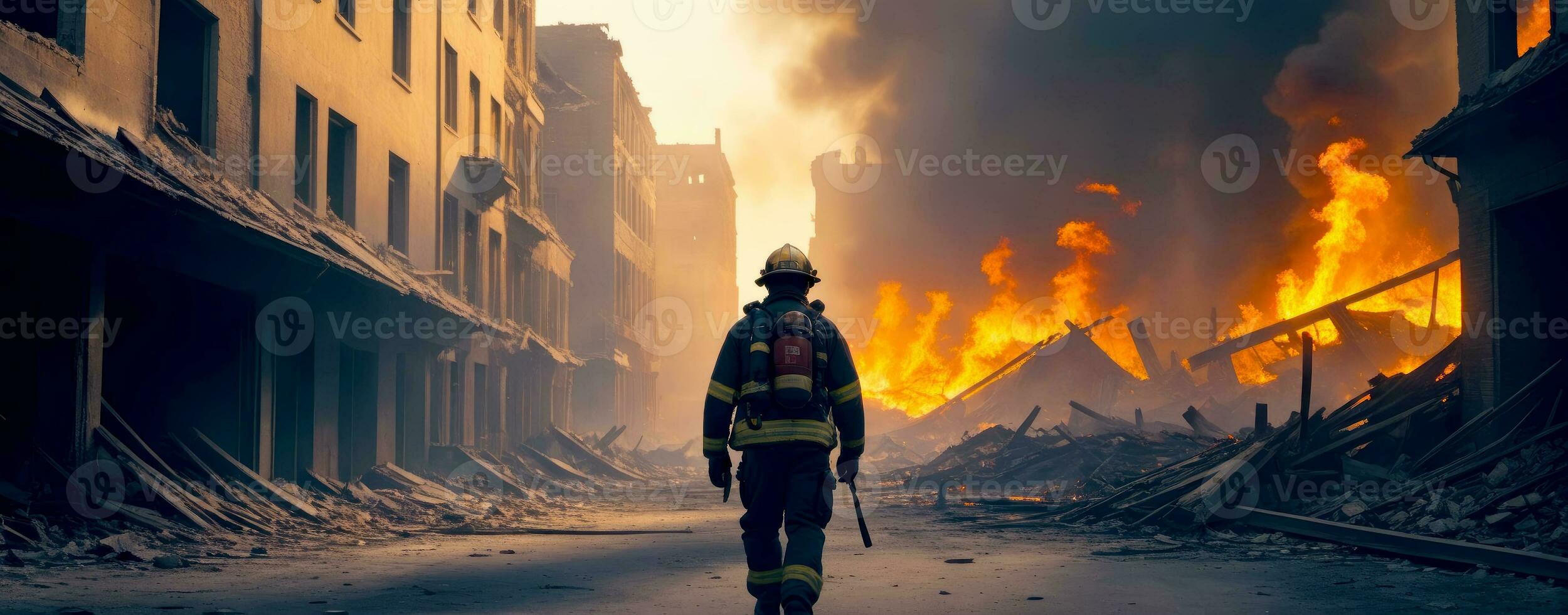 urban hjältemod, ensam brandman verkningarna, ai genererad foto