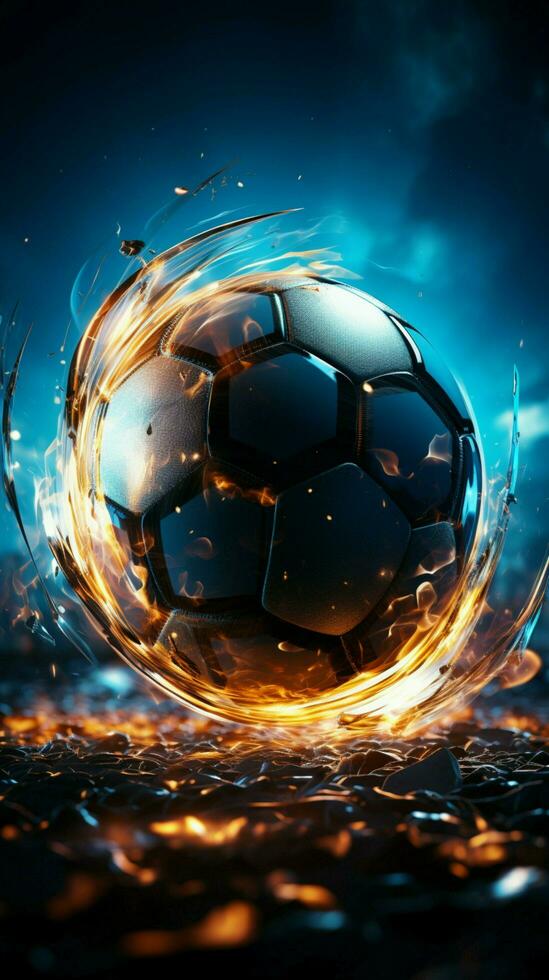 abstrakt konkurrens bakgrund fotboll boll grafisk på en digitalt designad upplyst jord vertikal mobil tapet ai genererad foto