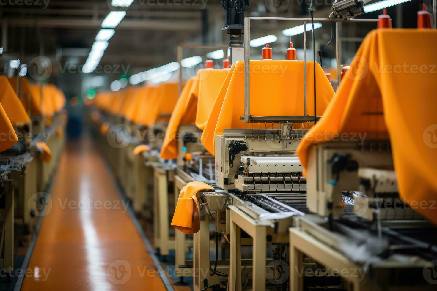 Foto av inuti textil- fabrik linje produktion se ai generativ