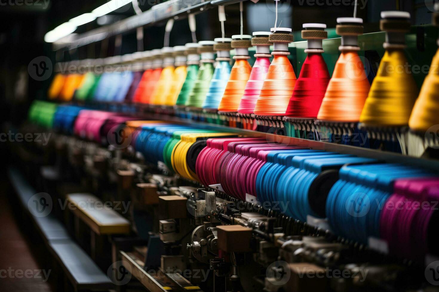 Foto av inuti textil- fabrik linje produktion se ai generativ