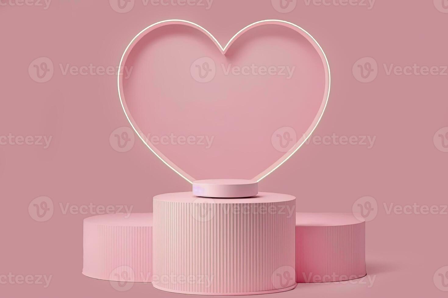 produkt visa. rosa podium isolerat på 3d skede bakgrund med hjärta form romantisk produkt visa minimal begrepp eller kärlek presentation plattform stå. kärlek visa. generativ ai foto