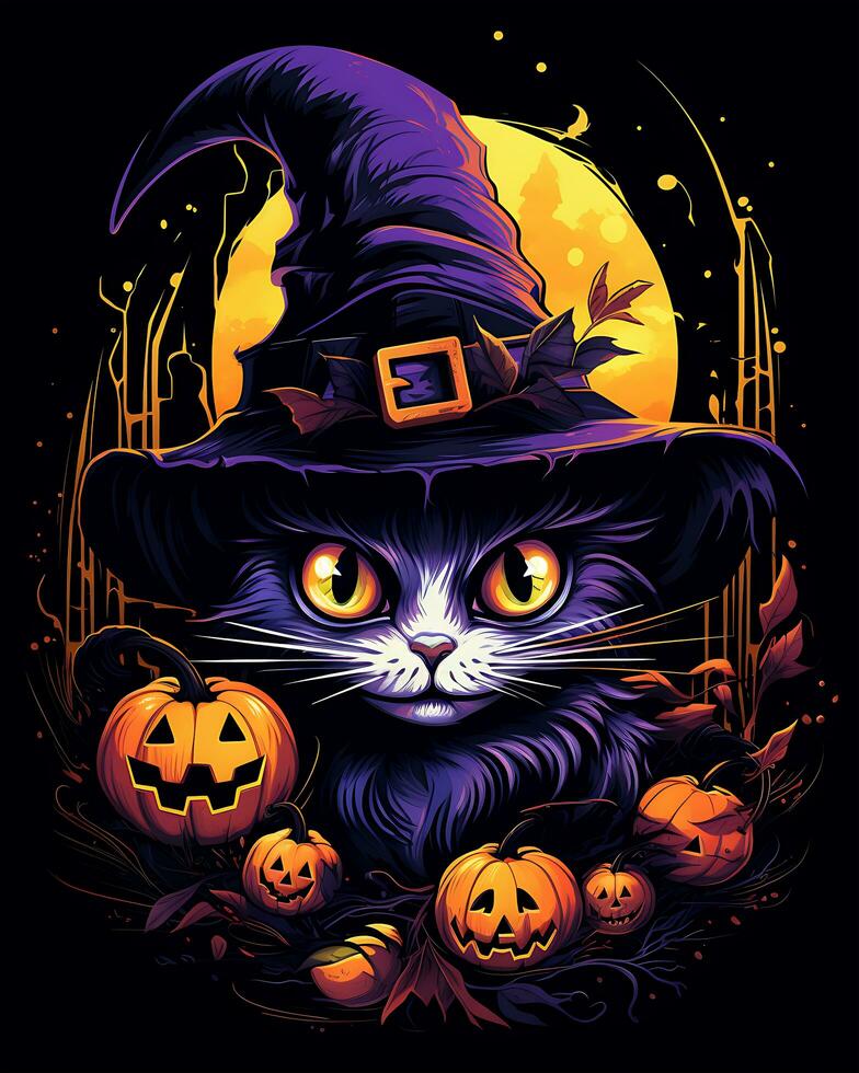 halloween häxor skrämmande hatt katt illustration isolerat Skräck ClipArt svart bakgrund foto