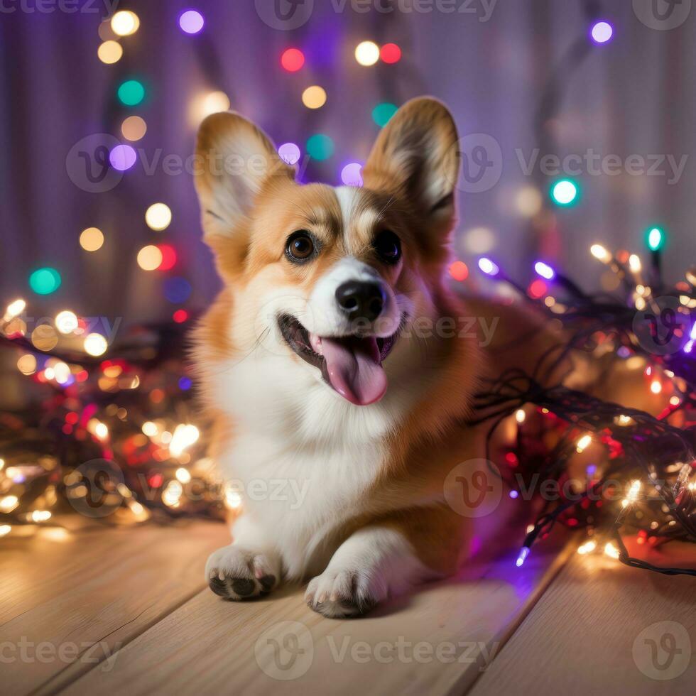 söt welsh corgi hund i krans . ai genererad foto