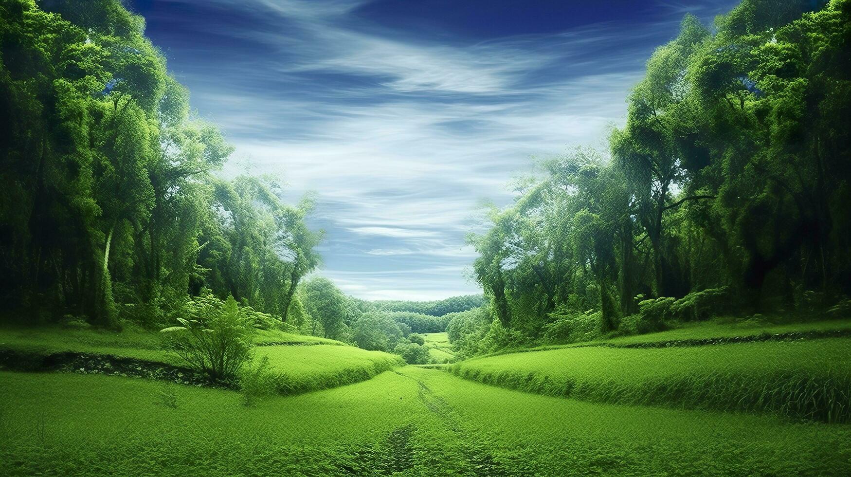 grön natur med vit moln och himmel. ai generativ foto
