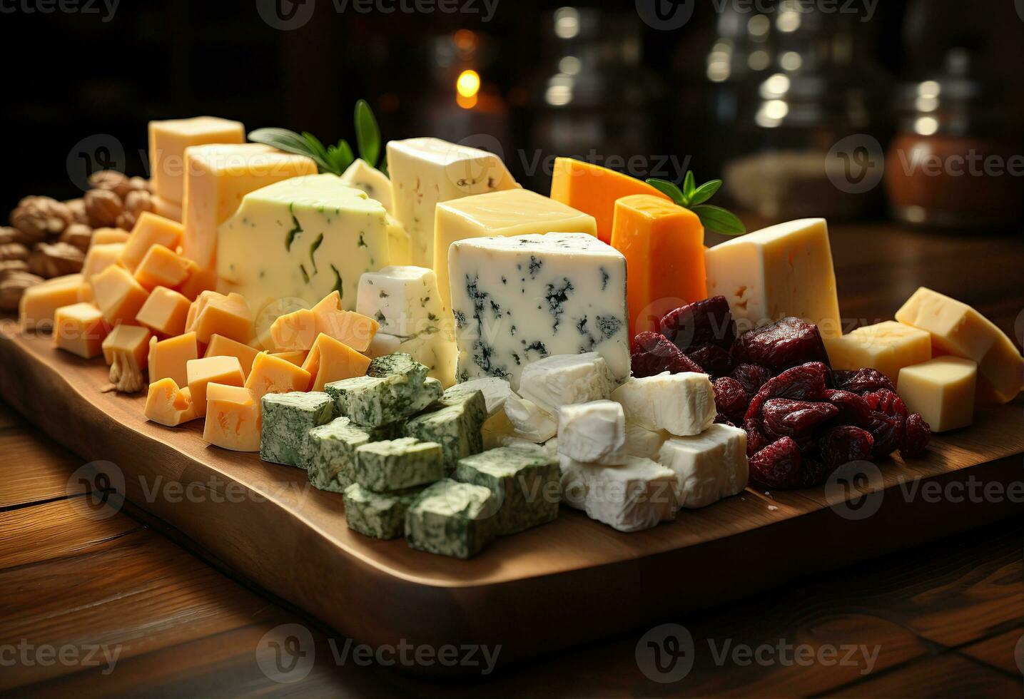 olika typer av ost på rustik trä- tabell. skapas med generativ ai foto