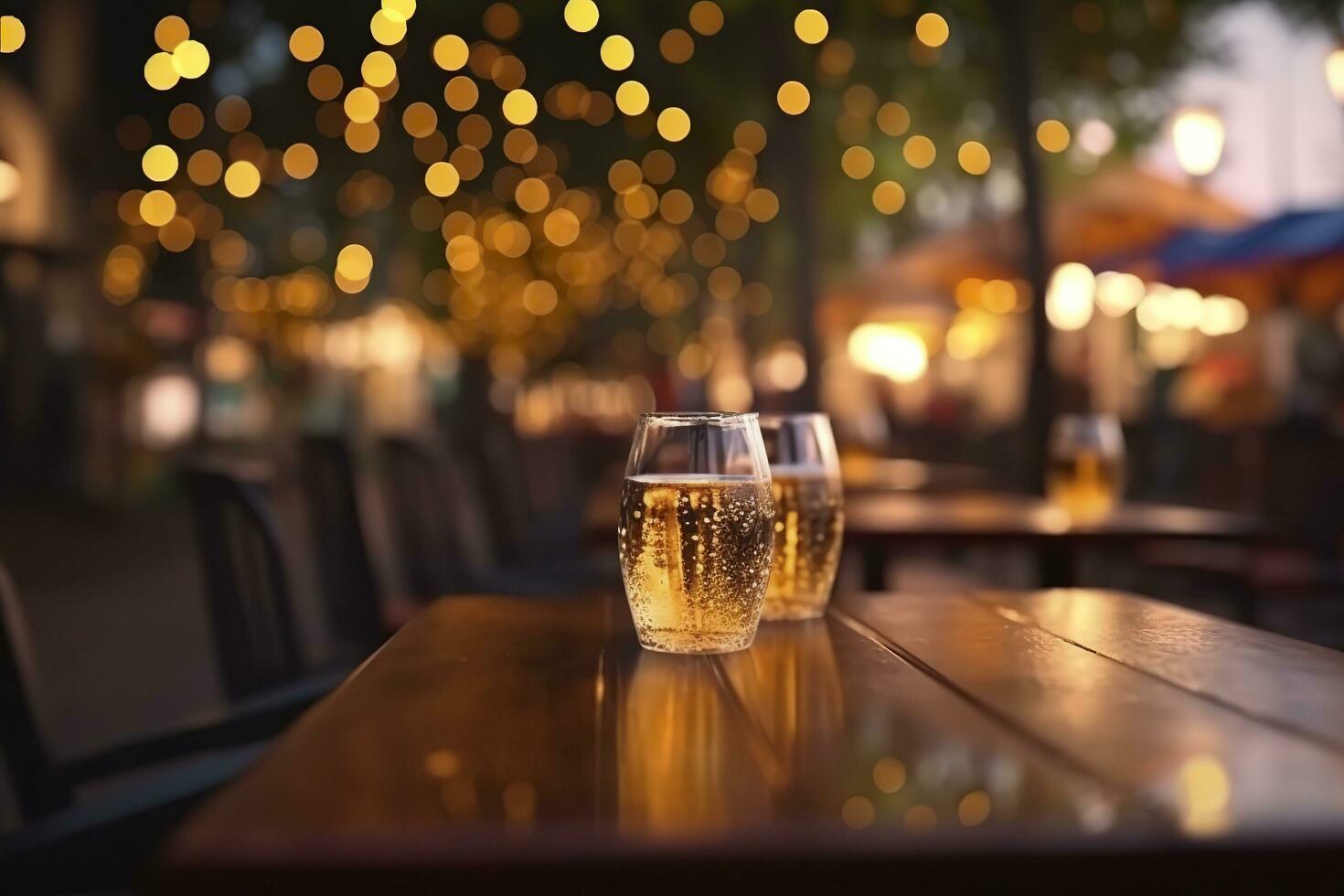 bokeh bakgrund av gata bar öl restaurang, utomhus i Asien, ai generativ foto