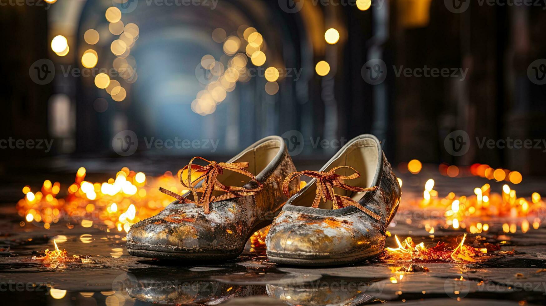 brinnande skor på de gata i de stad. selektiv fokus. ai generativ foto
