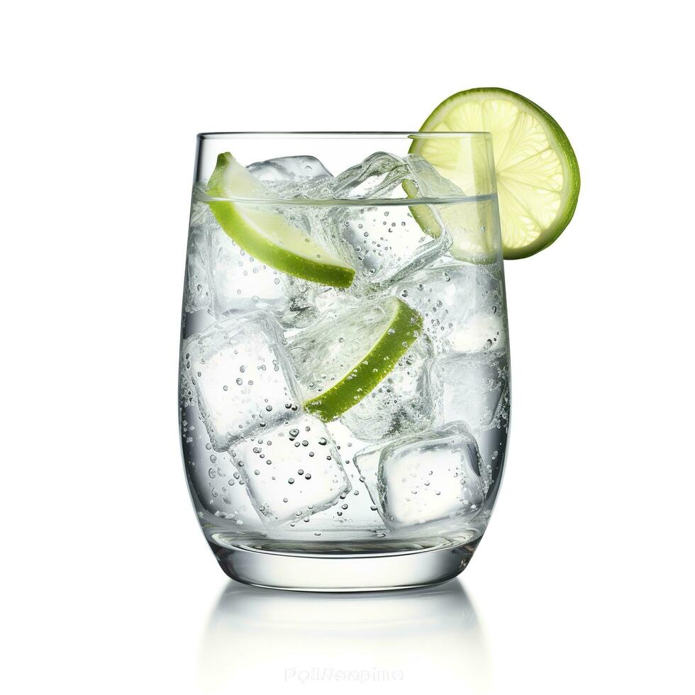 gin tonic glas av vatten med is isolerat på vit bakgrund. ai genererad foto