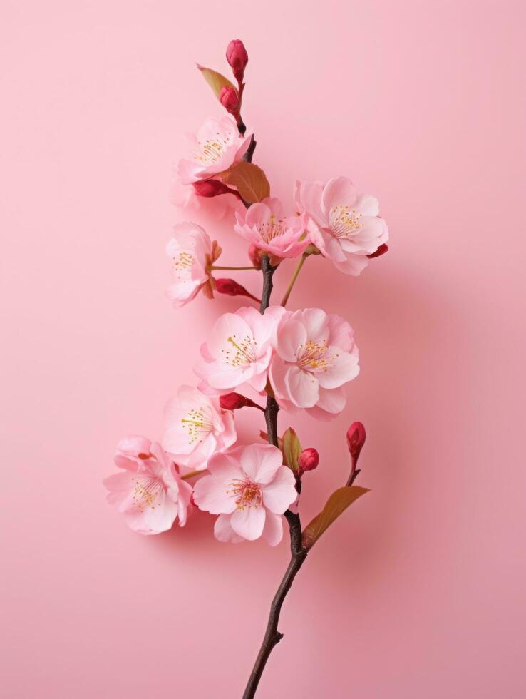 rosa körsbär blommar, rosa sakura, vacker körsbär blommar pastell rosa bakgrund. körsbär blommar är skön och behaglig till de öga. gör du känna avslappnad tycka om du är i natur. generativ ai foto