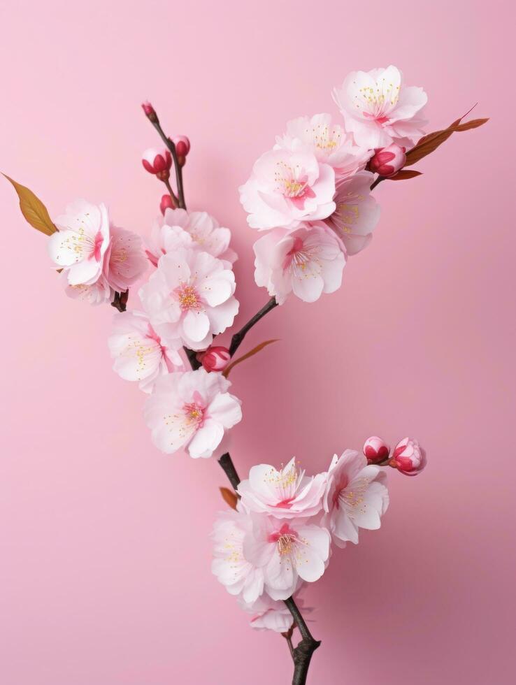 rosa körsbär blommar, rosa sakura, vacker körsbär blommar pastell rosa bakgrund. körsbär blommar är skön och behaglig till de öga. gör du känna avslappnad tycka om du är i natur. generativ ai foto