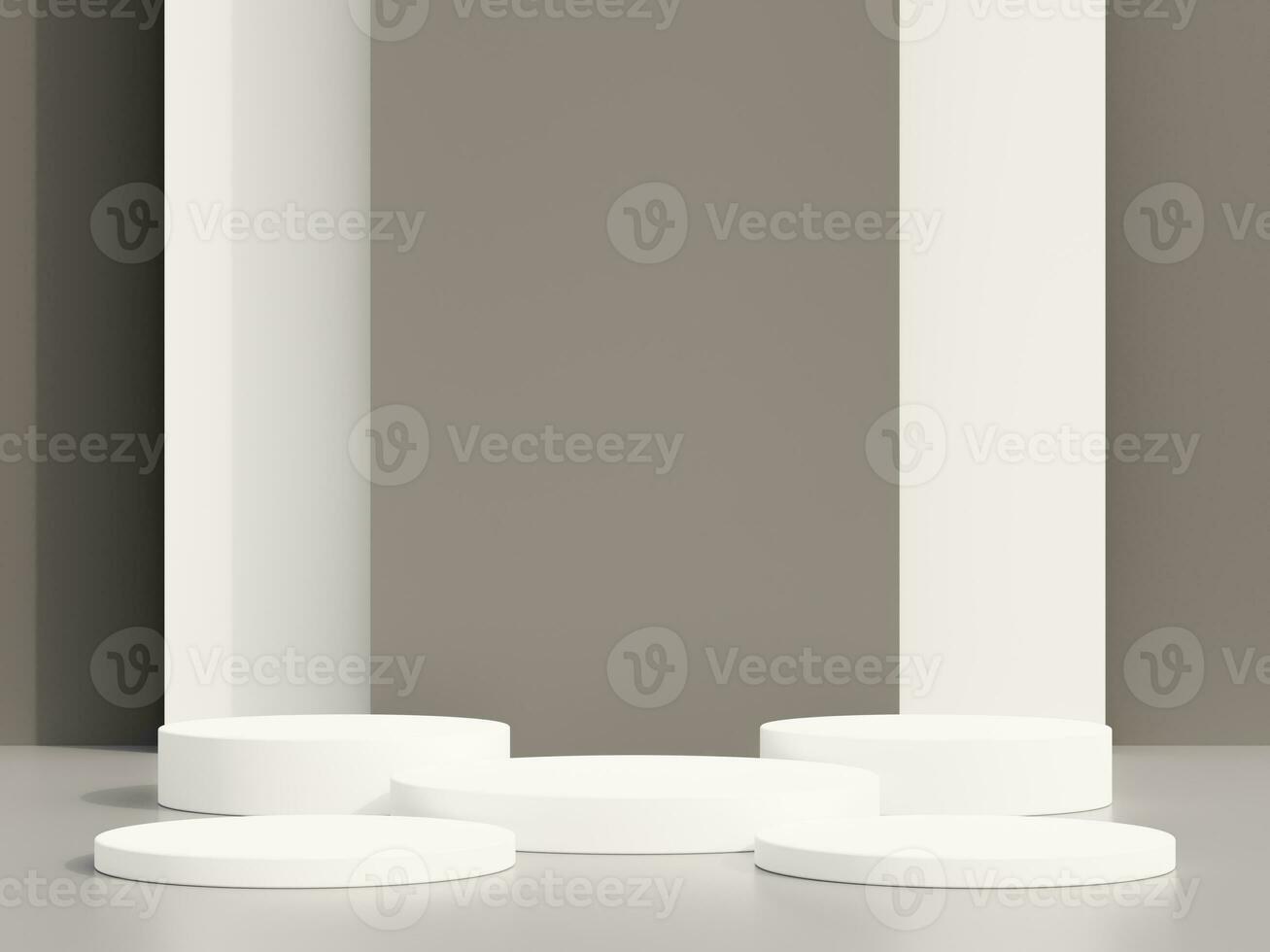 tömma podium eller piedestal visa på grå bakgrund med cylinder stå begrepp. tom produkt stående bakgrund. 3d tolkning. foto