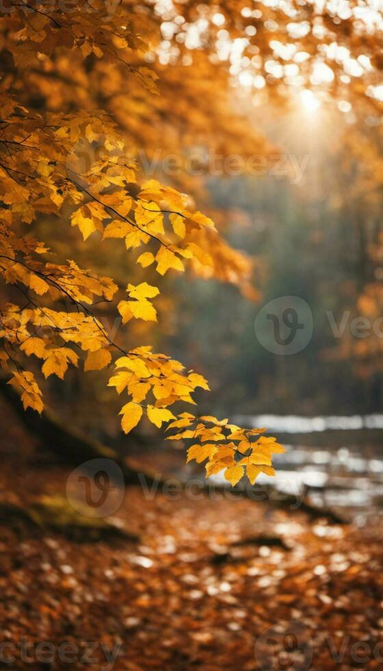 höstens gyllene tak vibrerande lövverk i de skog. ai genererad innehåll foto