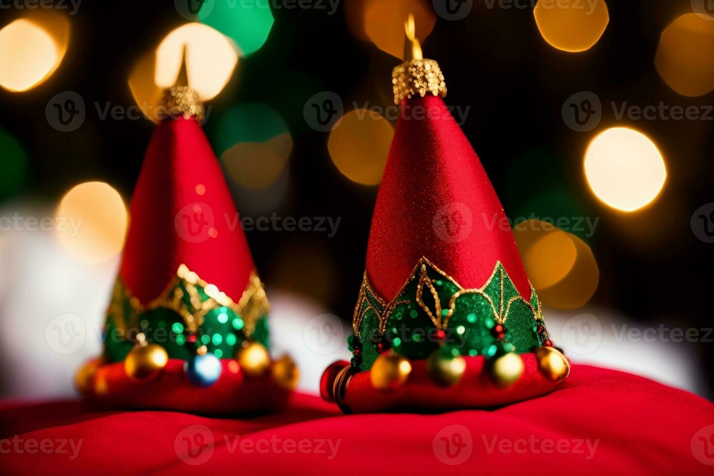 nyckfull glädjer santa och älva känga dekorationer. ai genererad. foto