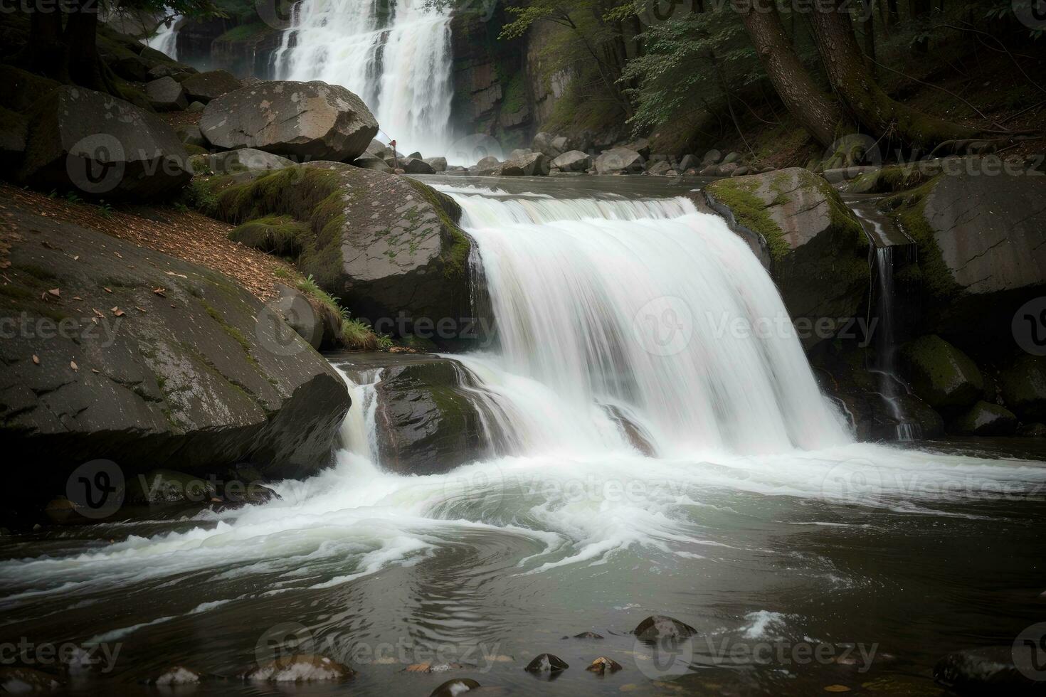 majestätisk kaskader fångande de skönhet av sommar vattenfall. ai genererad. foto