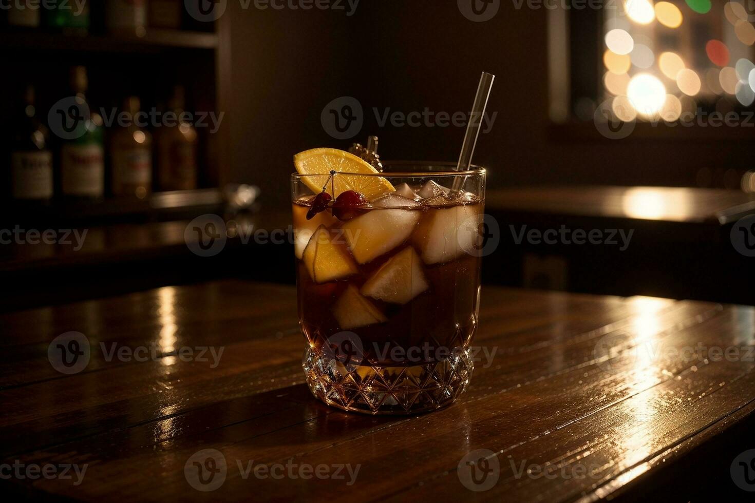 konstnärlig whisky cocktail i en glas. ai genererad. foto