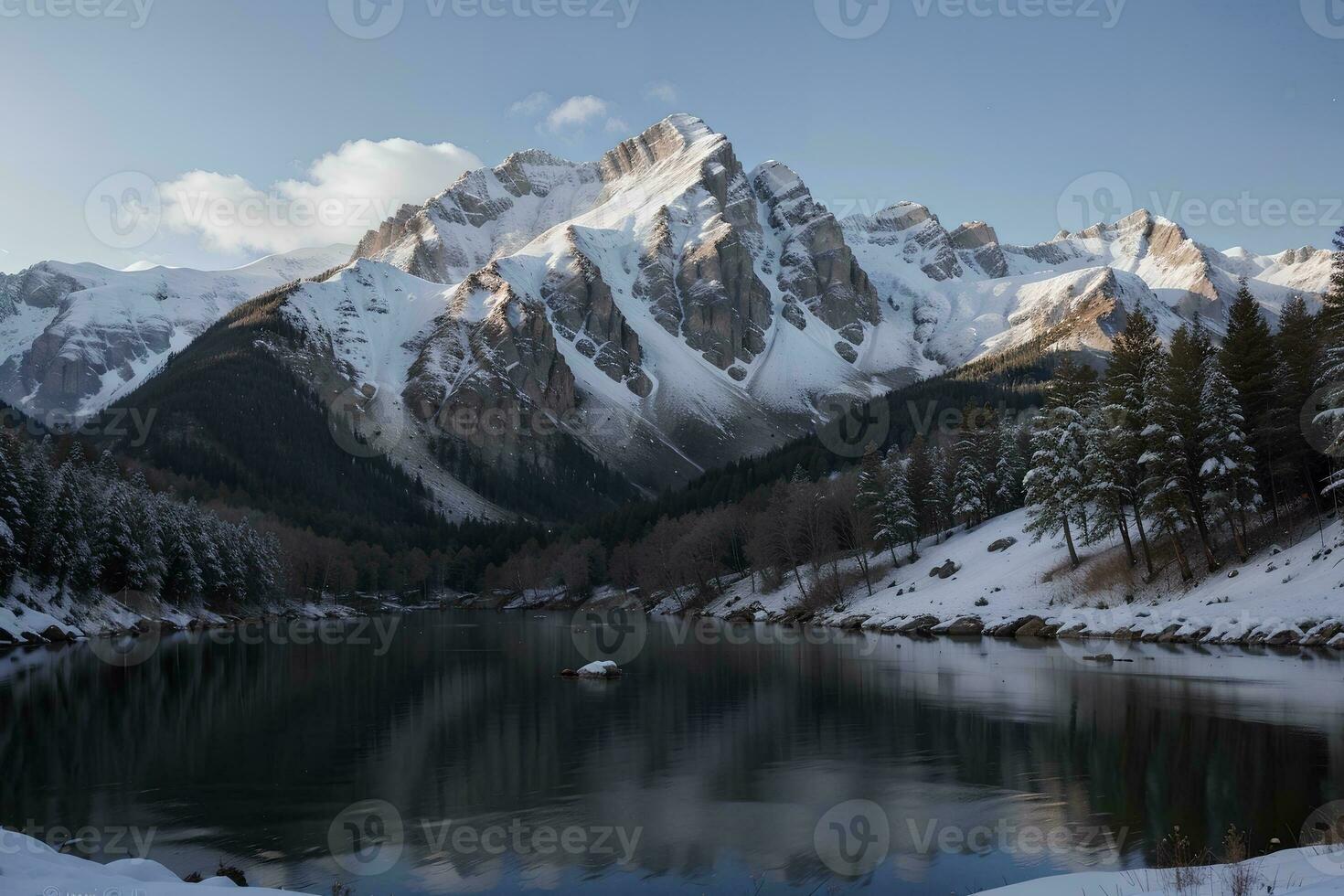 de hisnande skönhet av snö capped berg. ai genererad. foto