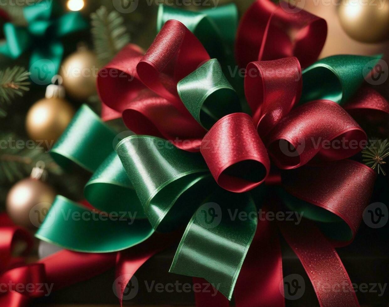 bunden med kärlek fängslande jul bågar och band. ai genererad. foto