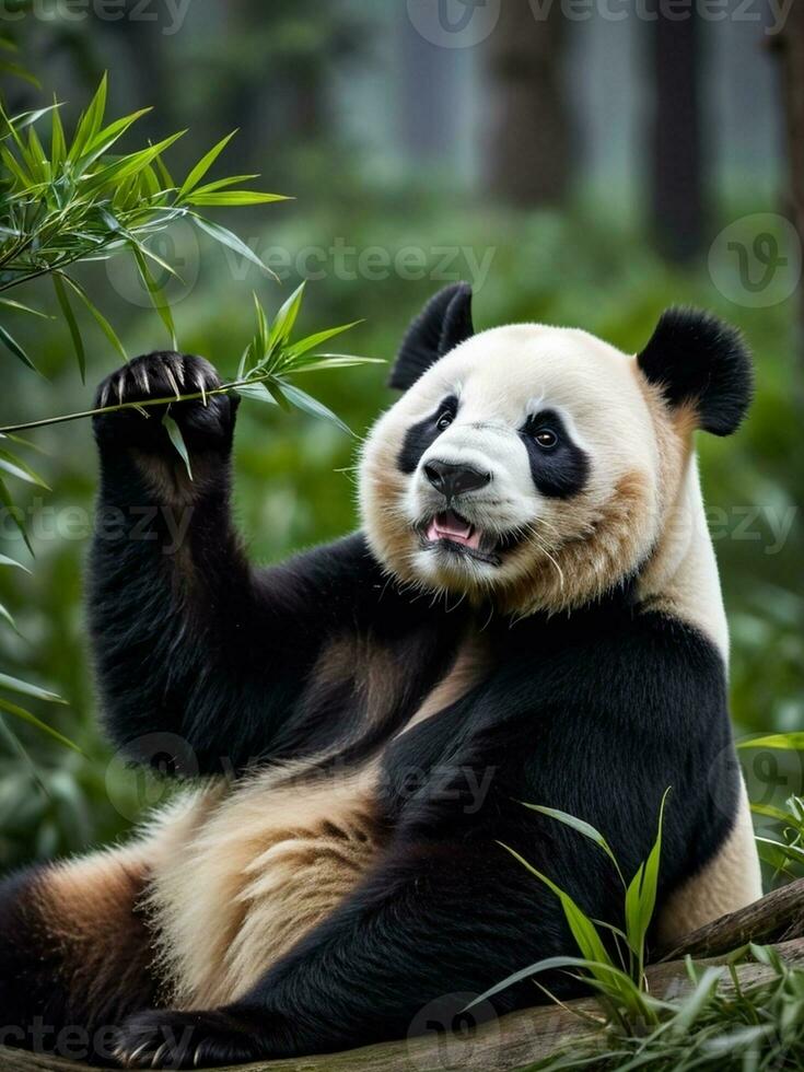lekfull panda i de vild. ai genererad. foto