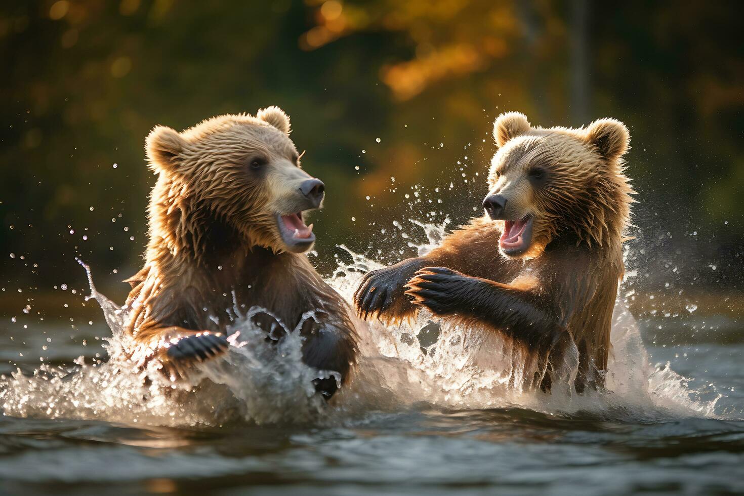 grizzly Björn mor och ungar. hd kvalitet rakapparat skarp bilder. ai generativ foto