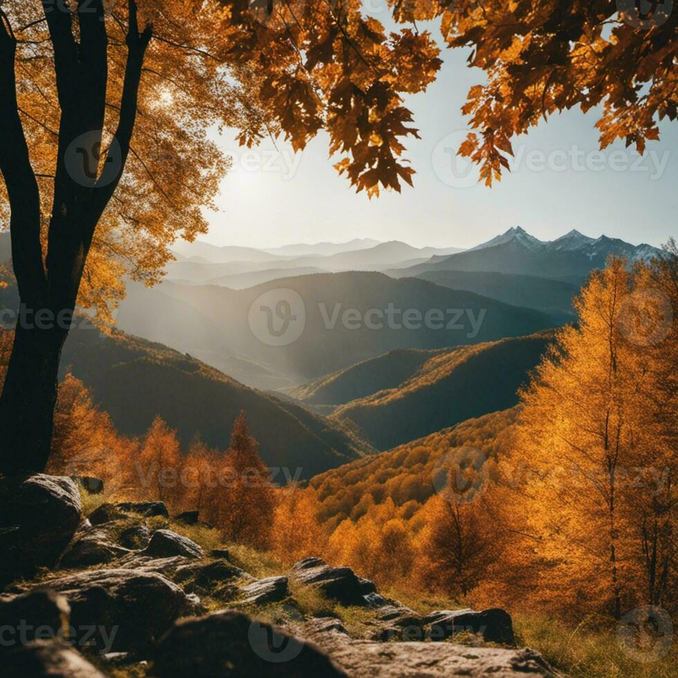 höstens panorama- palett lövverk i oktober. ai genererad innehåll foto