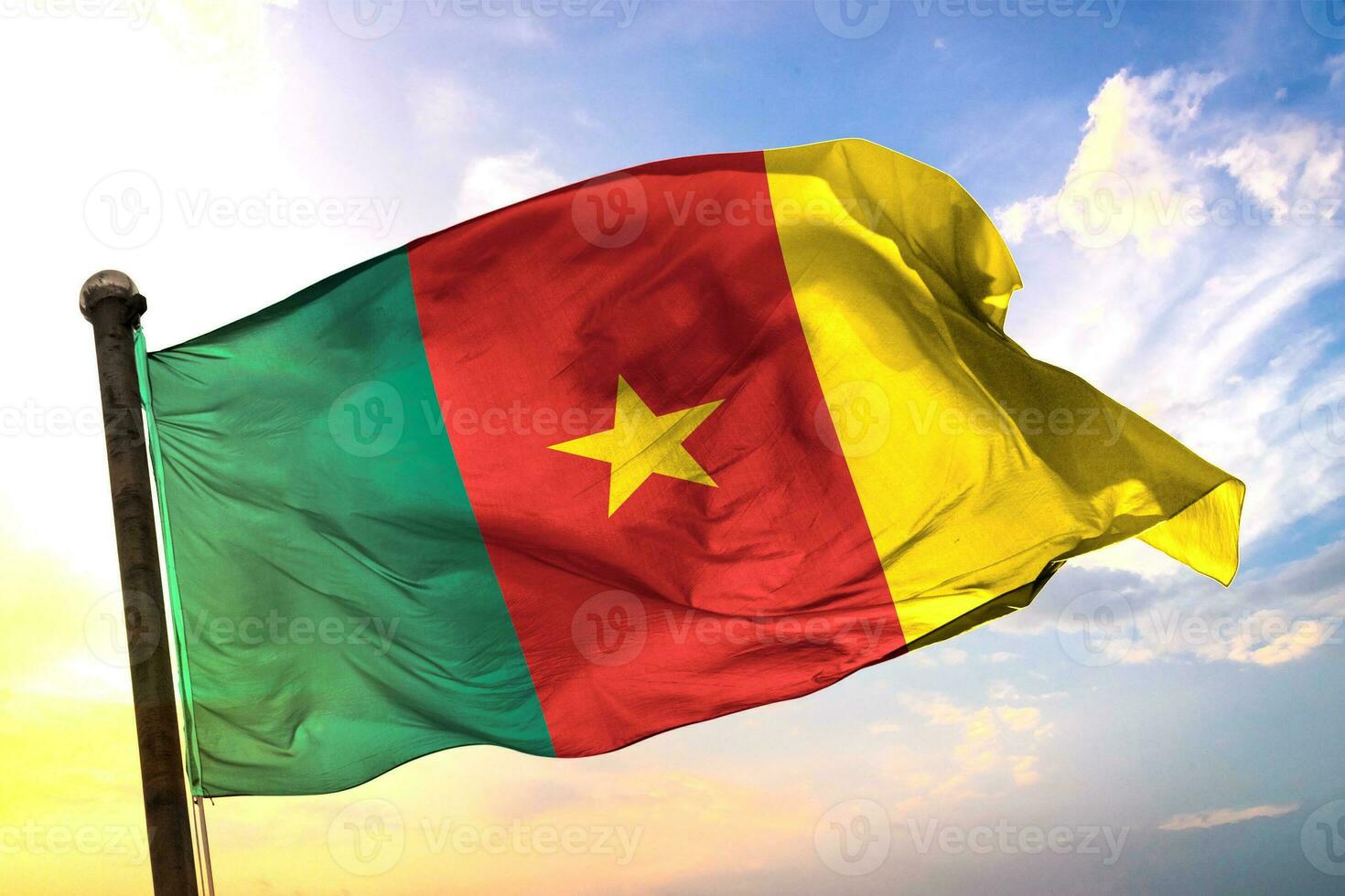 cameroon 3d tolkning flagga vinka isolerat himmel och moln bakgrund foto