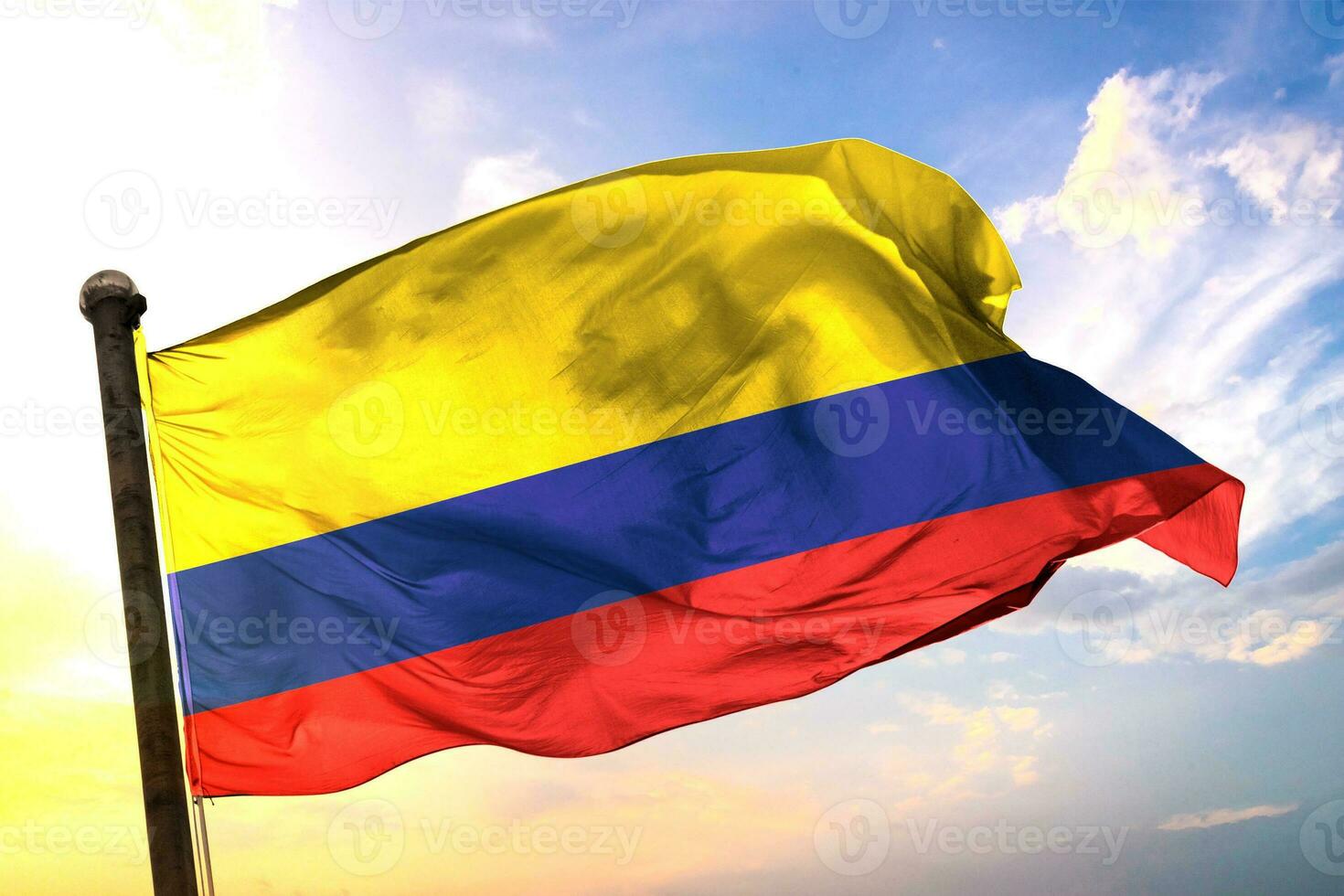 colombia 3d tolkning flagga vinka isolerat himmel och moln bakgrund foto