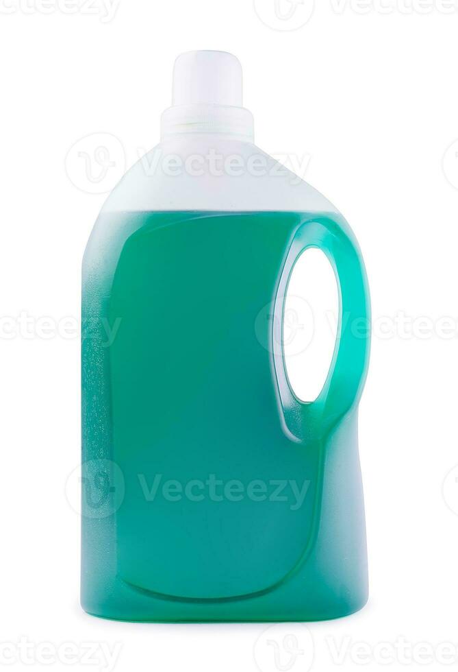 grön flytande tvål eller rengöringsmedel i en plast flaska foto