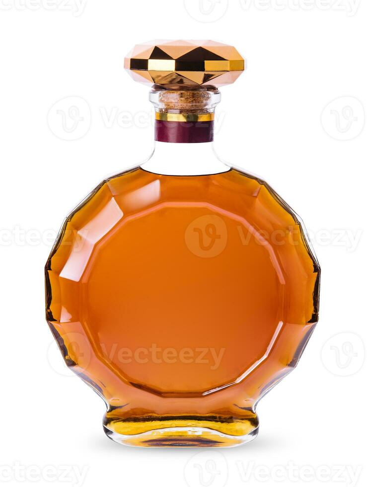 runda elegant flaska av cognac isolerat på vit foto