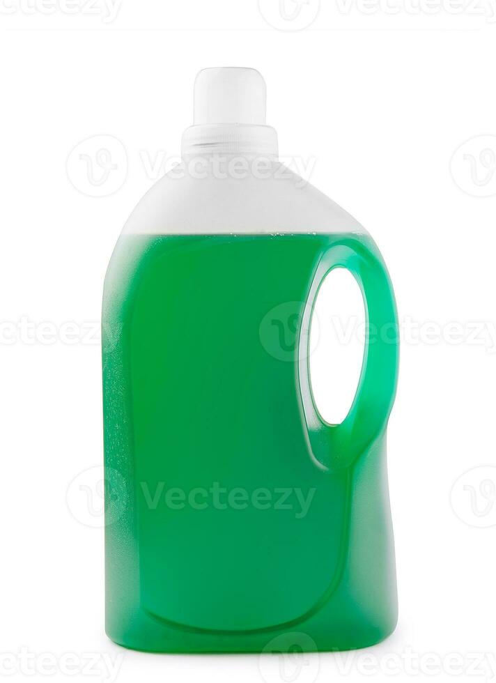grön flytande tvål eller rengöringsmedel i en plast flaska foto