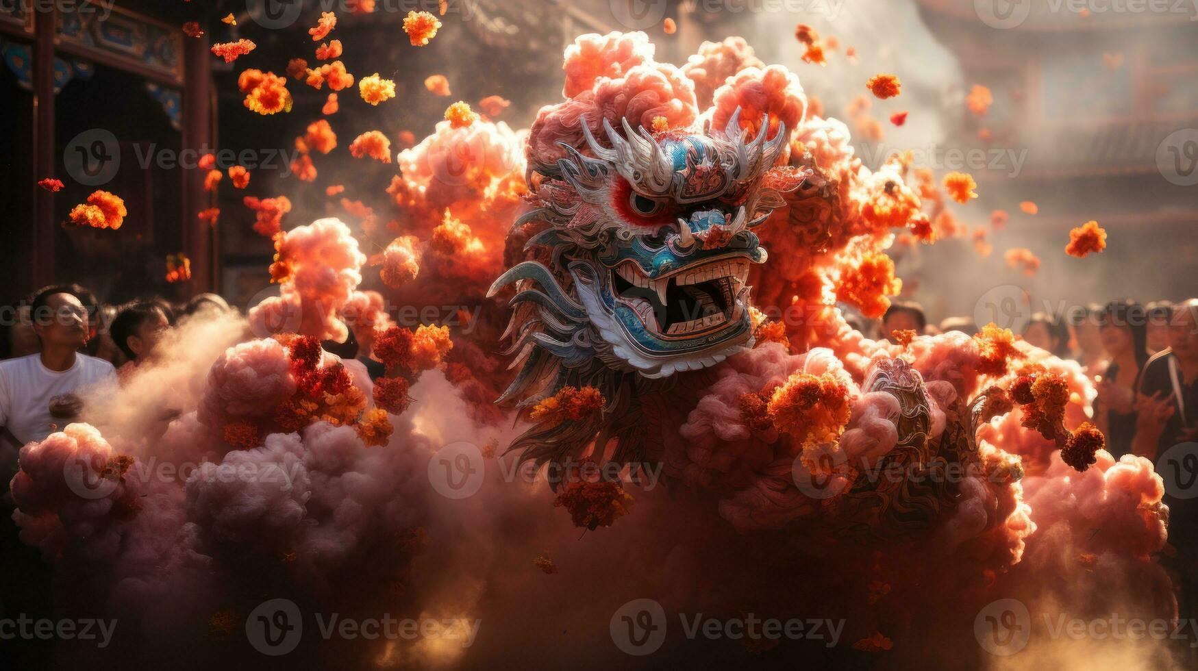 kinesisk lejon dansa prestanda i de förbjuden stad. foto
