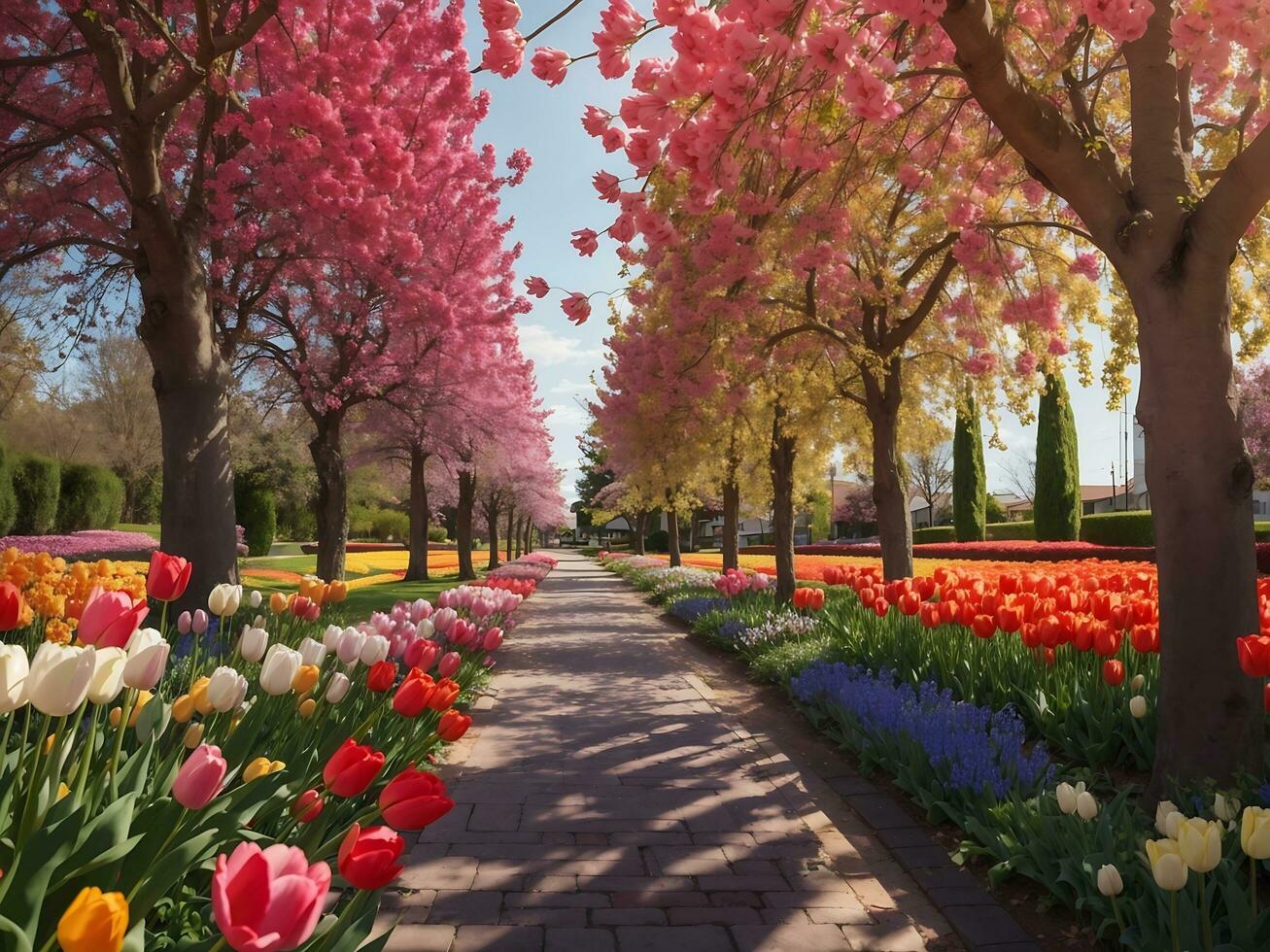 gränd bland färgrik tulpaner keukenhof parkera lisse i holland generativ ai foto