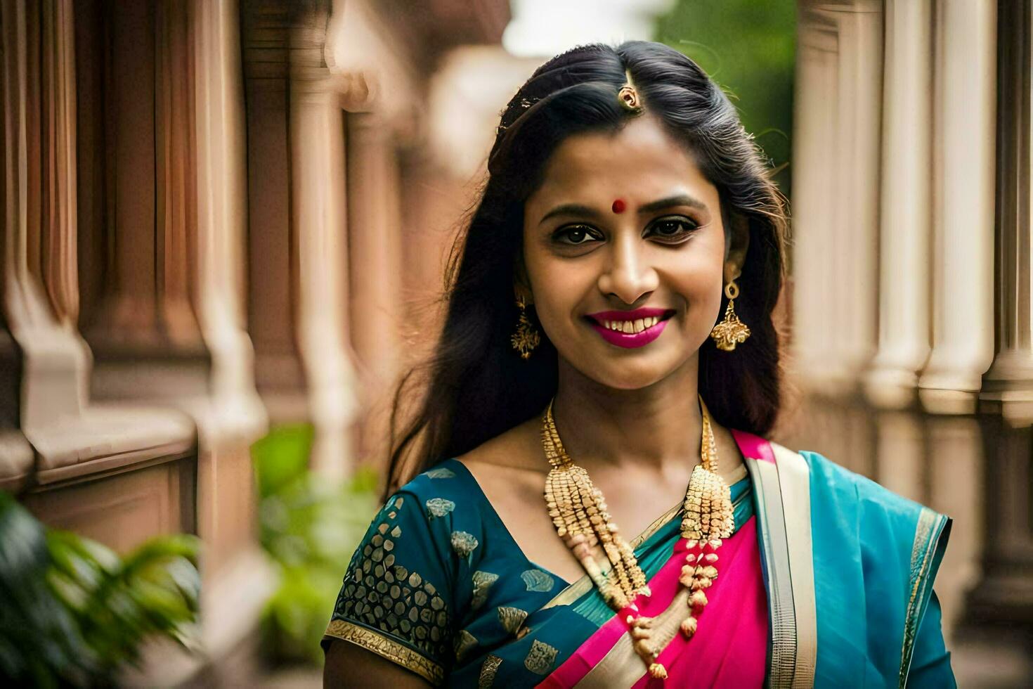 en skön indisk kvinna i en sari. ai-genererad foto