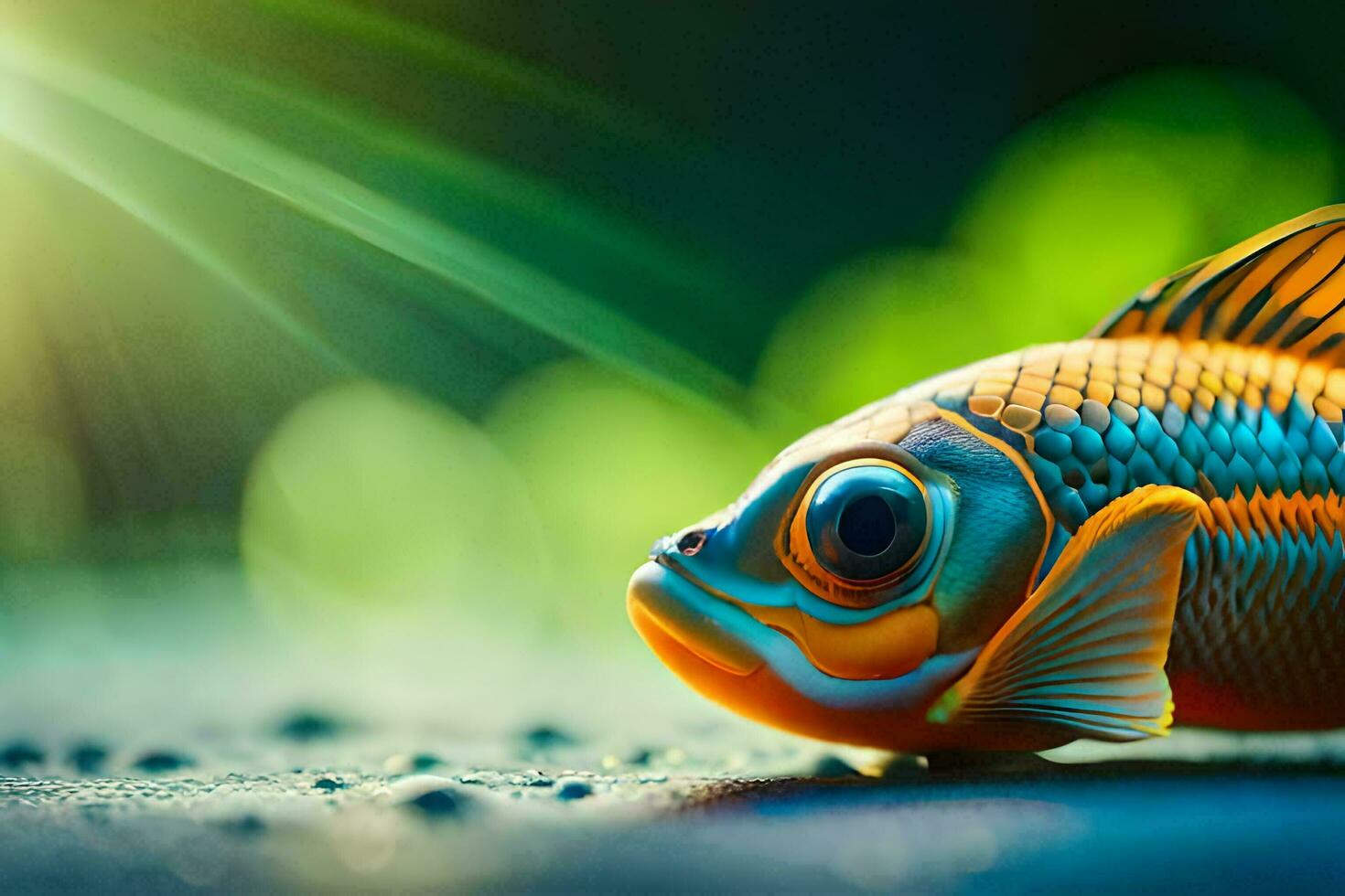 en fisk med ljus orange och blå färger. ai-genererad foto