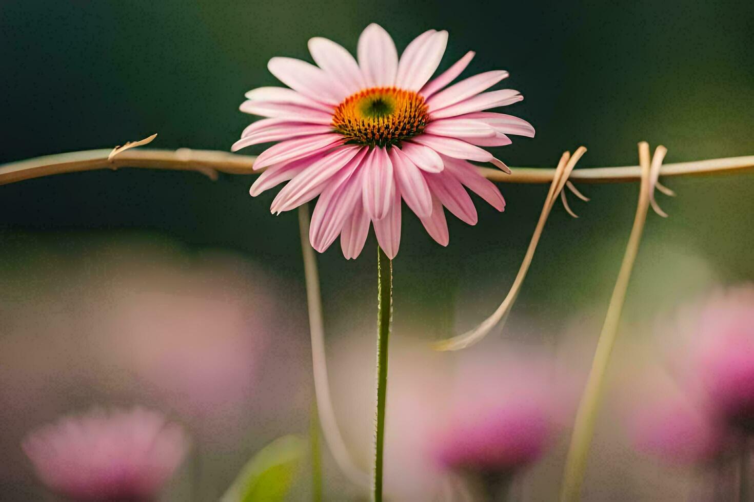 en rosa blomma är stående på en staket. ai-genererad foto