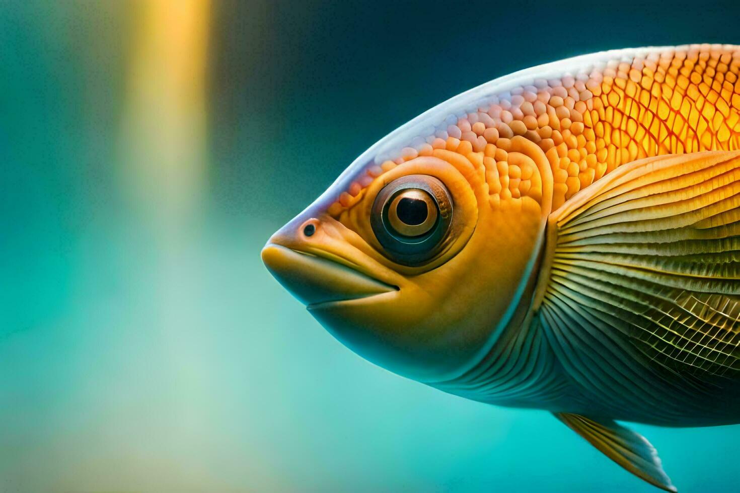 en stänga upp av en fisk med en ljus blå bakgrund. ai-genererad foto
