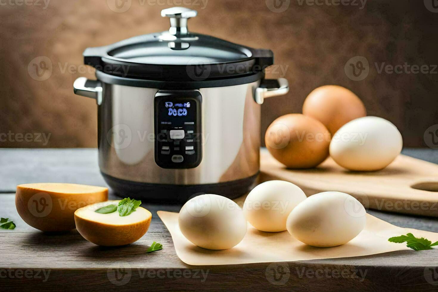 ett omedelbar pott med ägg och Övrig Ingredienser. ai-genererad foto